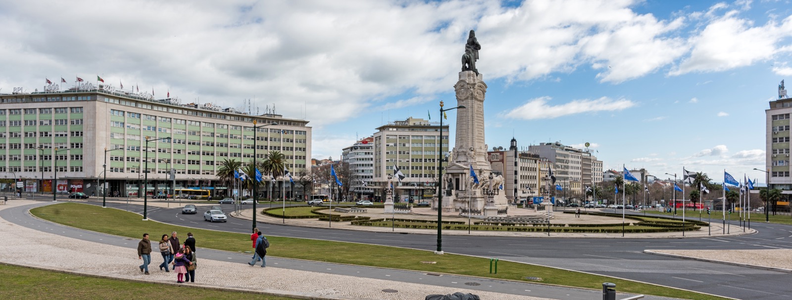 Praça do Marquês de Pombal in Lisbon — the central roundabout and monument that anchors the neighborhood Locke de Santa Joana sits in.